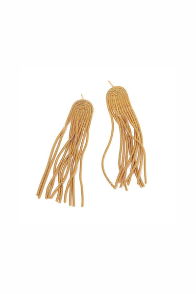 These are gold earrings with a rope texture and are shaped like a rainbow.
