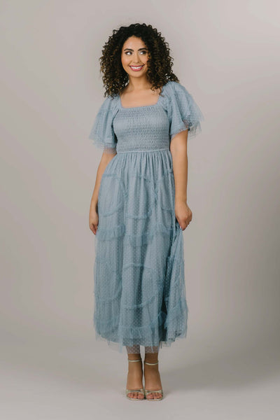 This is a modest bridesmaid dress for everyday wear or for a blue themed wedding.