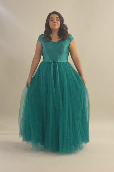 Modest Dresses - Formalwear modest dresses- Bridesmaid Modest Dresses. Video of the tulle prom dress on a mannequin.