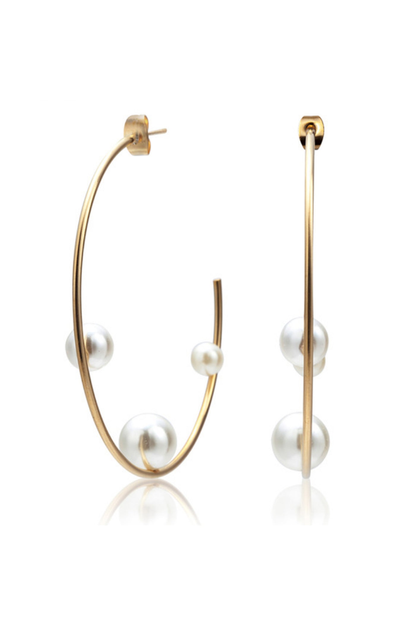 These oversized gold hoops with three pearl details are the perfect accessory for modest everyday dresses.
