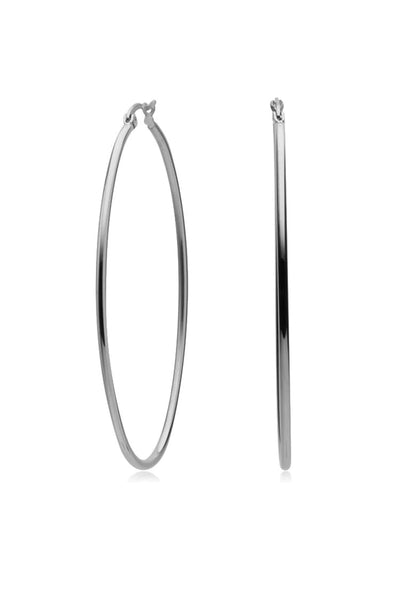 Oversized silver hoops with secure clasp are the perfect accessory for modest everyday dresses. 