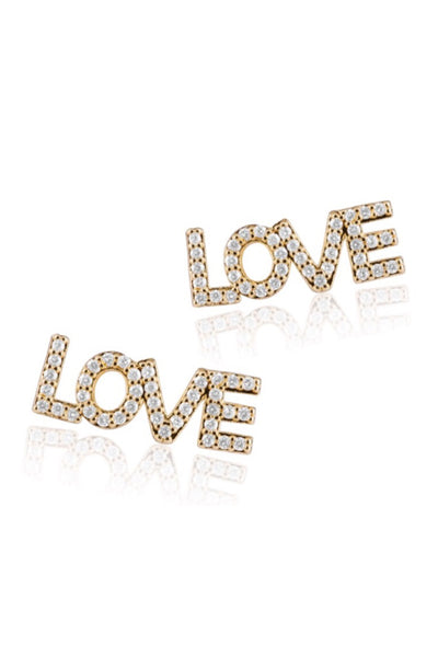 These gold studs featuring pave crystal letters spelling out LOVE are the perfect accessory for modest everyday dresses. 
