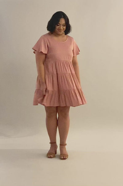 Modest Dresses - Modest Clothing - Everyday Modest Dresses - Bridesmaid Modest Dresses Video of this knee length dress with three tiered panels. This swing dress is in dusty pink.