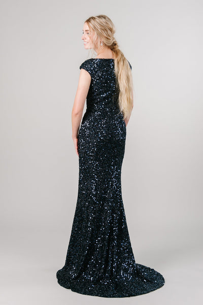 Navy modest military ball gown from Moments Made. Modest Dresses - Modest Clothing - Modest Formalwear Dresses - Bridesmaid Modest Dresses. 