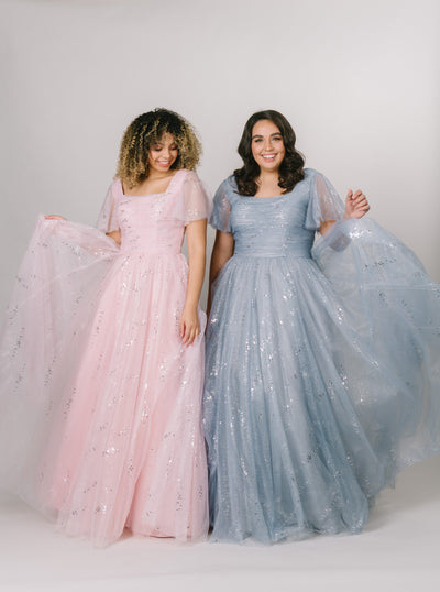 Modest Dresses - Modest Prom Dress - Formalwear Modest Dresses - Bridesmaid Modest Dresses. Modest pink and blue dresses.